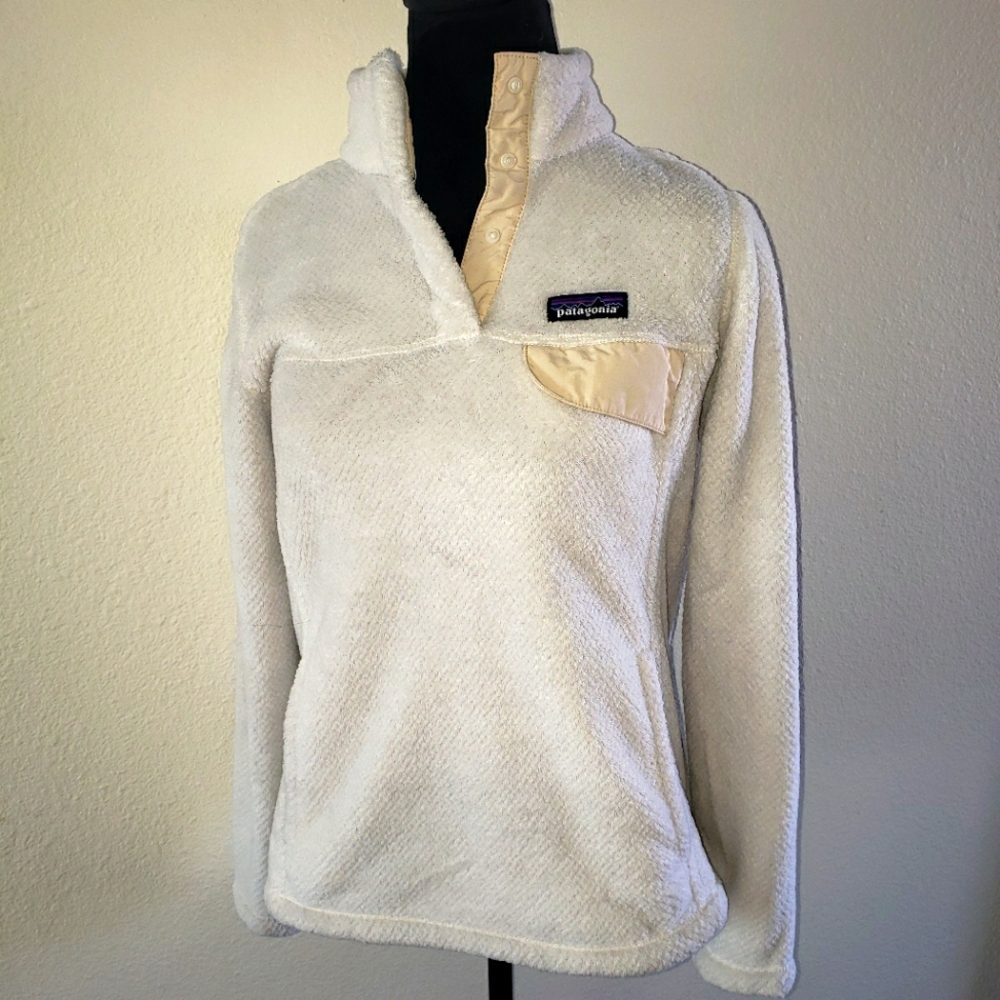 Patagonia Cream T-Snap Fleece Pullover sz M Polartec Thermal Pro